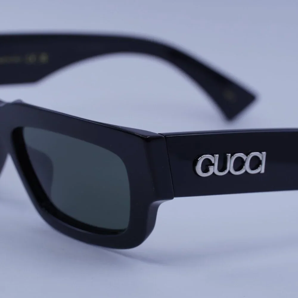 Gucci GG1838S 001 Sunglasses Shiny Black Cat Eye Frame, Grey Lenses